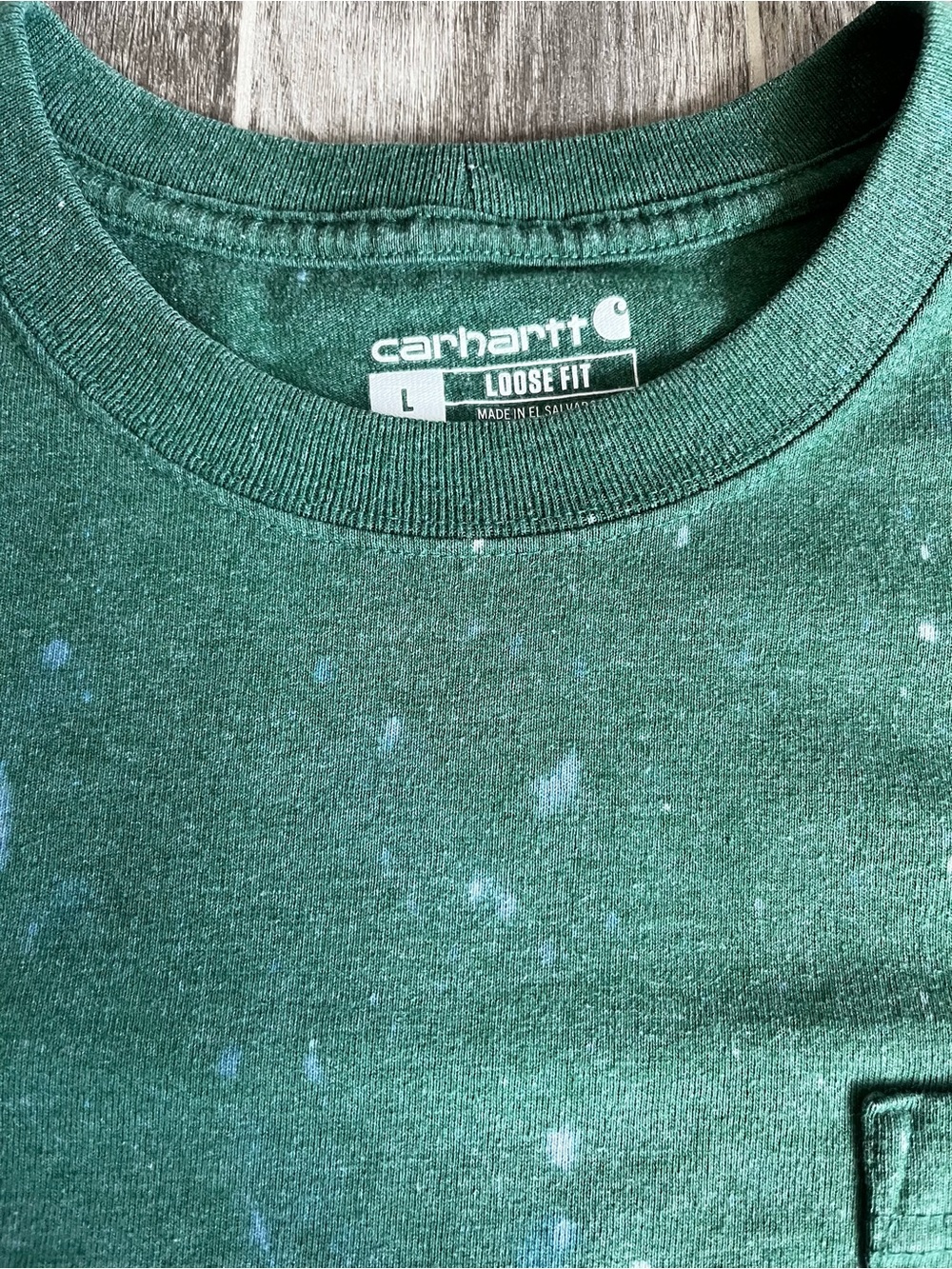 Carhartt Green Pocket Tee with White Bleach Splatter *thrashed* - Picture 3 of 4